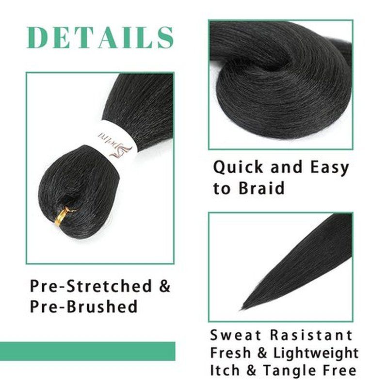 [MULTI PACKS DEAL] Black Pre Stretched Crochet Braiding Hair 24 Inch - 8 Bundles Hot Water Setting Jet Black Natural Soft EZ Braids Professional Yaki Straight Synthetic Bundles for Black Women