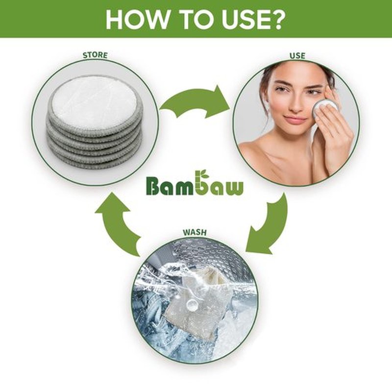Bambaw Reusable Makeup Remover Pads | 16 Cotton Rounds with Laundry Bag | Reusable Cotton Pads for Face | Eye Makeup Remover Pads | Cotton Rounds for Face | Reusable Cotton Rounds | Cotton Pads