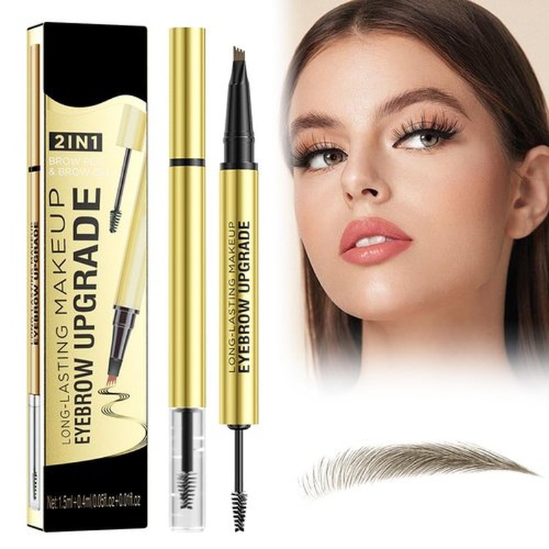 2-in-1 Microblading Eyebrow Pencil, 2025 New 3D Magic Eyebrow Microblading Pen 4 Fork Tip Eye Brow Pencils, Long Lasting Eyebrow Tattoo Pencil for Women Makeup (4# Black Brown)