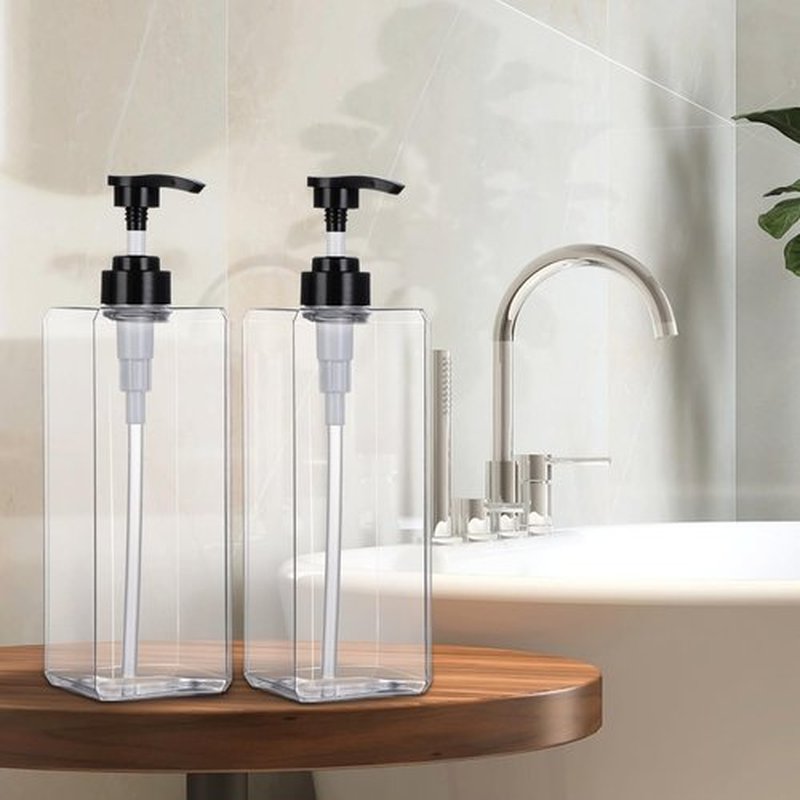 Yebeauty Pump Bottle Dispenser, 33.8oz 1000ml Empty Plastic Shampoo Pump Dispenser Shower Soap Dispenser Refillable Liquid Containers for Conditioner Body Wash, Bathroom Kitchen, 2 Pack Clear