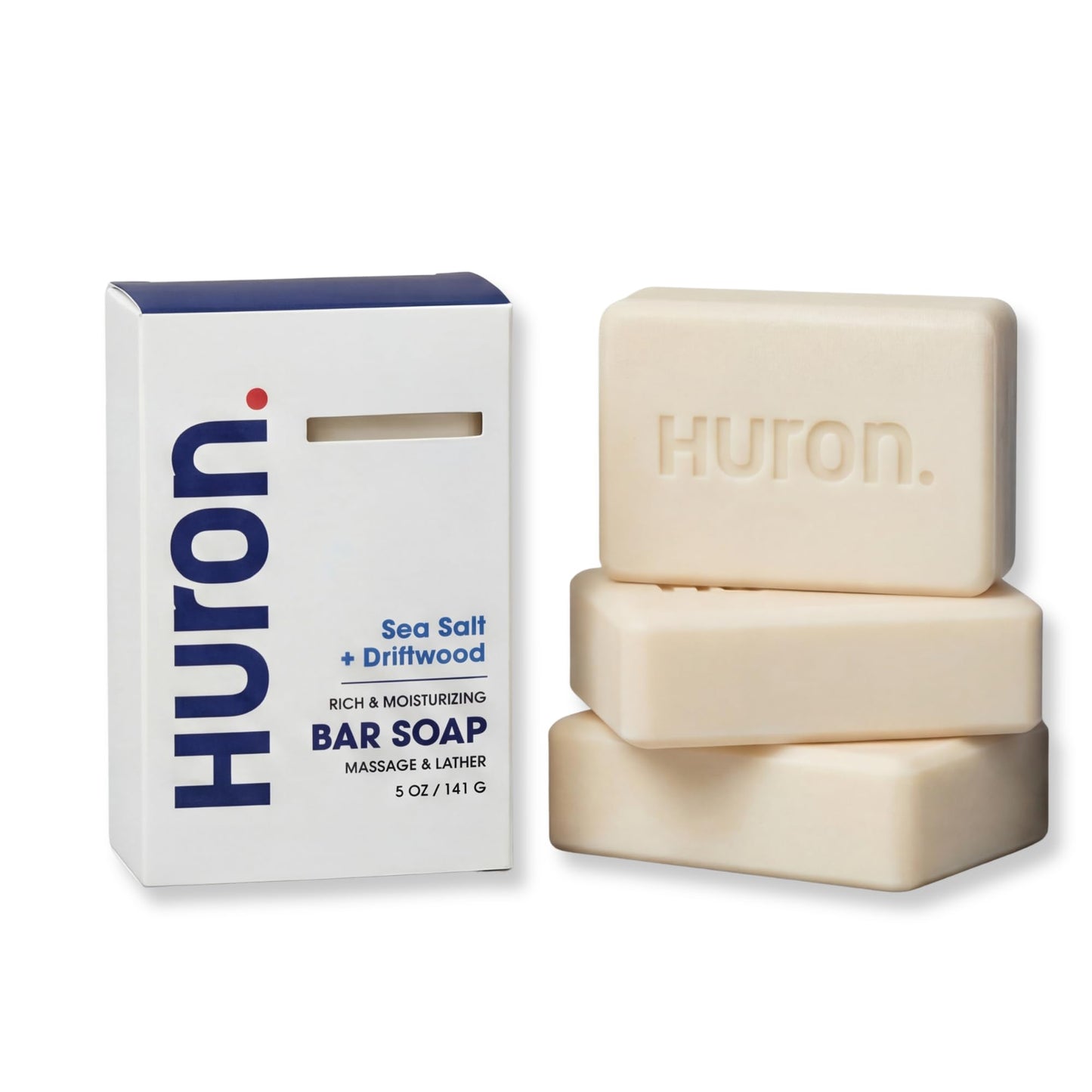 Huron Bar Soap for Men and Women, Hydrating Cleansing Bars with Sea Salt + Driftwood Scent, Moisturizing Shower Soap, Phthalate-Free, Non-Toxic Clean Ingredients for Daily Body Care, 5 oz (Pack of 3)