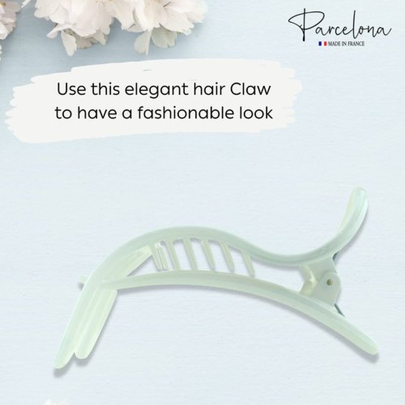 Parcelona French Simply Bear Paw Medium 3" Celluloid Acetate Side Slide In Jaw Yoga Hair Claw Fashion Durable Women Hair Accessories Hair Clip Girls, Made in France(Solid White)