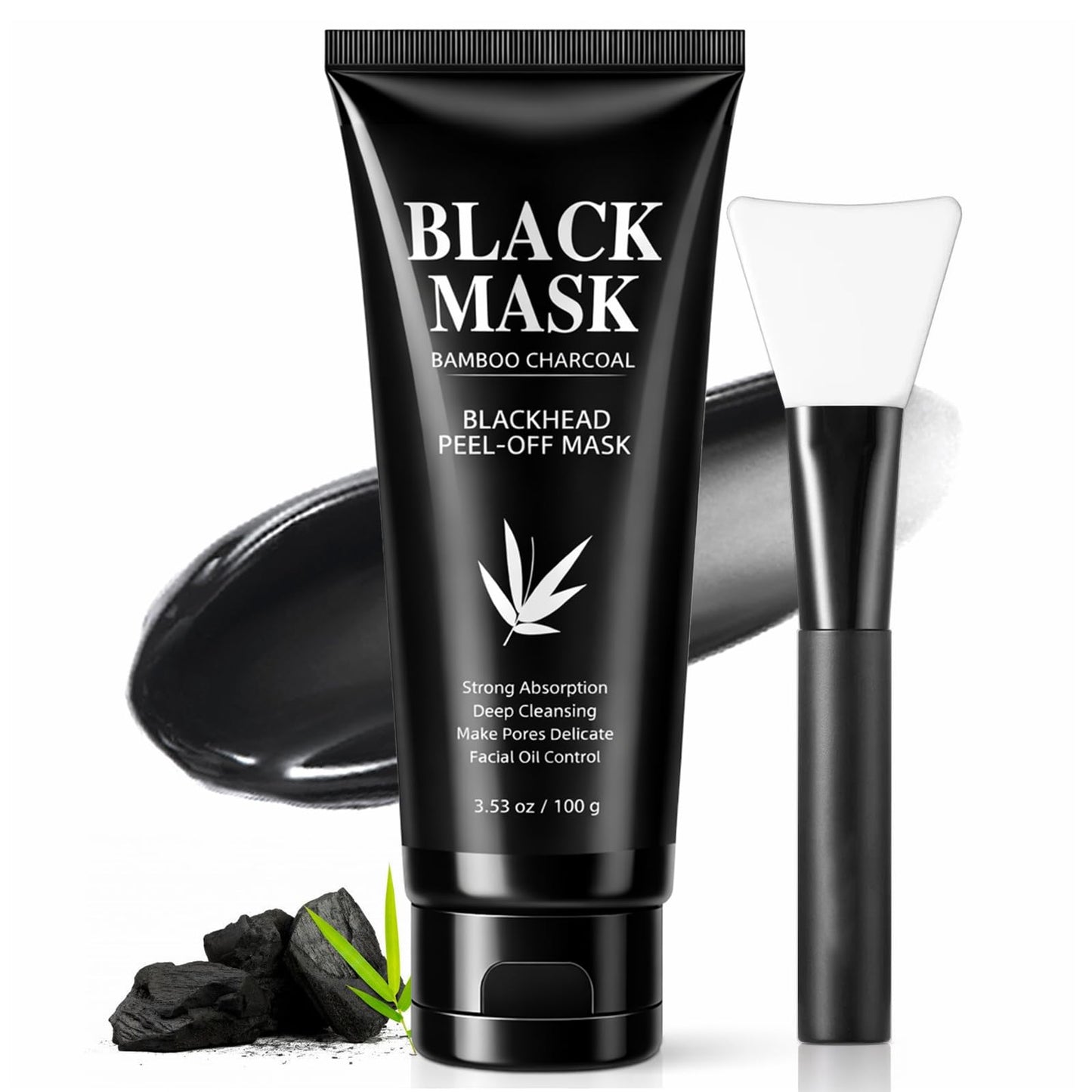 Nozerix Blackhead Remover Mask, Charcoal Peel Off Face Mask, Blackhead Removal, Deep Cleansing, Controls Oil, Targets Face and Nose, Ideal for All Skin Types, with Brush, Extractor Tool,100g