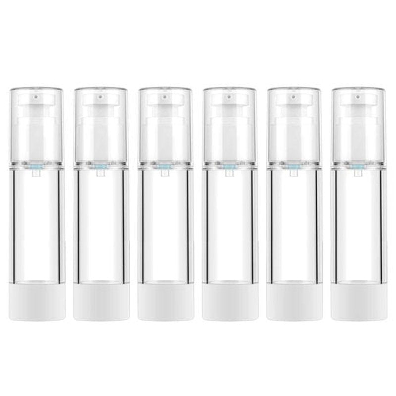 LONGWAY 1.7 Oz 50ml Clear Airless Cosmetic Cream Pump Bottle Travel Size Dispenser Refillable Containers/Foundation Travel Pump Bottle for Shampoo (Pack of 6)