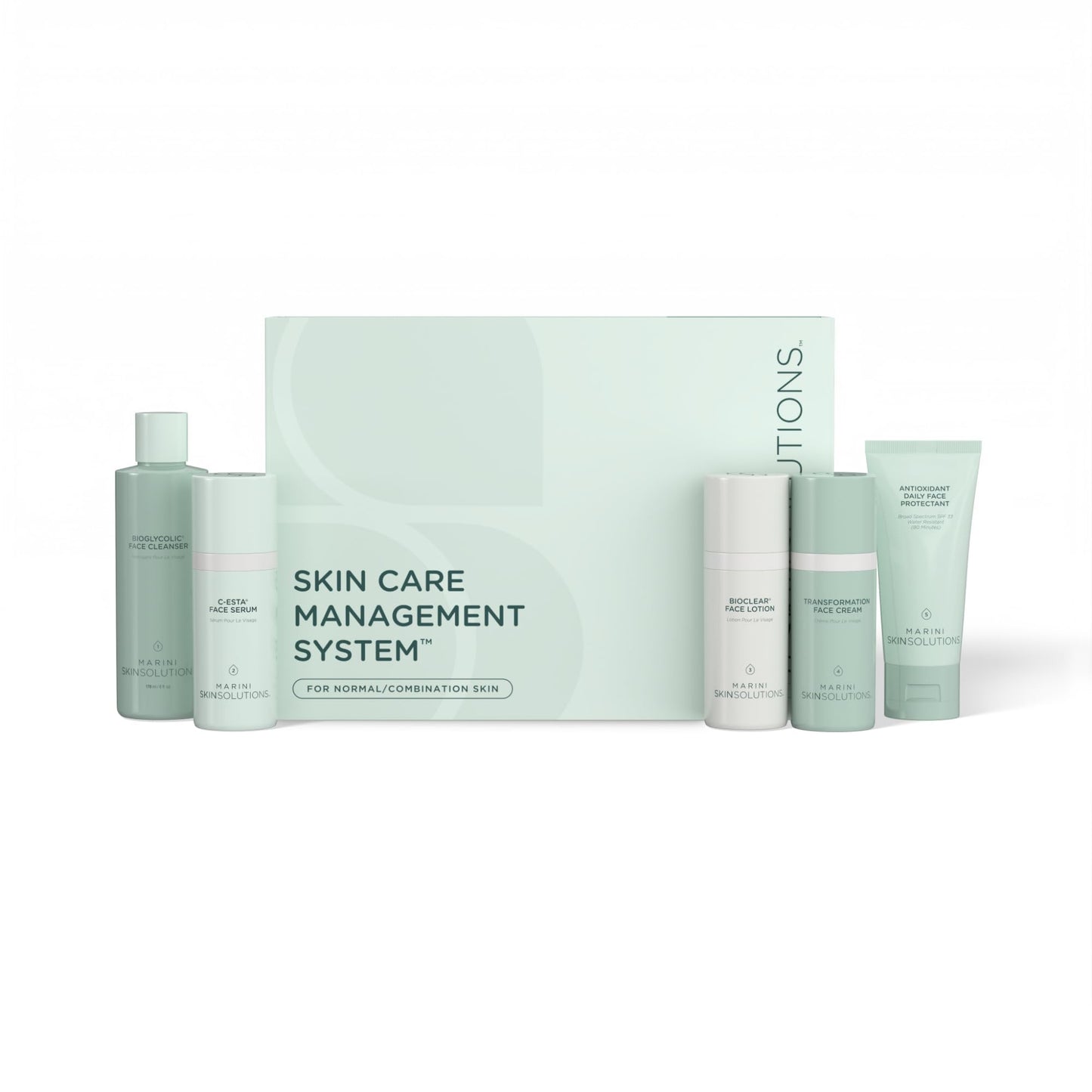 Marini SkinSolutions Skin Care Management System, Normal to Combination Skin with Antioxidant Daily Face Protectant SPF 33 - Cruelty Free - Made in the USA