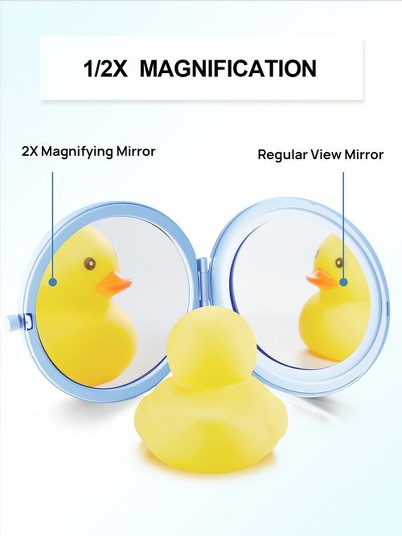 Getinbulk Compact Mirror for Purse, Set of 2 Double-Sided 1X/2X Magnifying Metal Pocket Makeup Mirrors(Round, Light Blue)