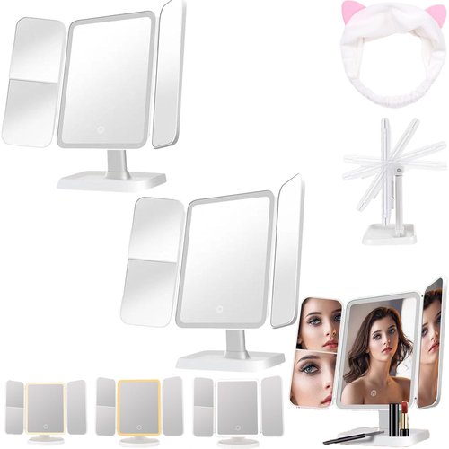 Aristoparis Trifold Led Makeup Mirror, Aristoparis Makeup Mirror, Aristoparis Trifold Mirror, Aristoparis Vanity Makeup Mirror, Folding Makeup Mirror, 3 Color Makeup Mirror with Magnification (2pcs)