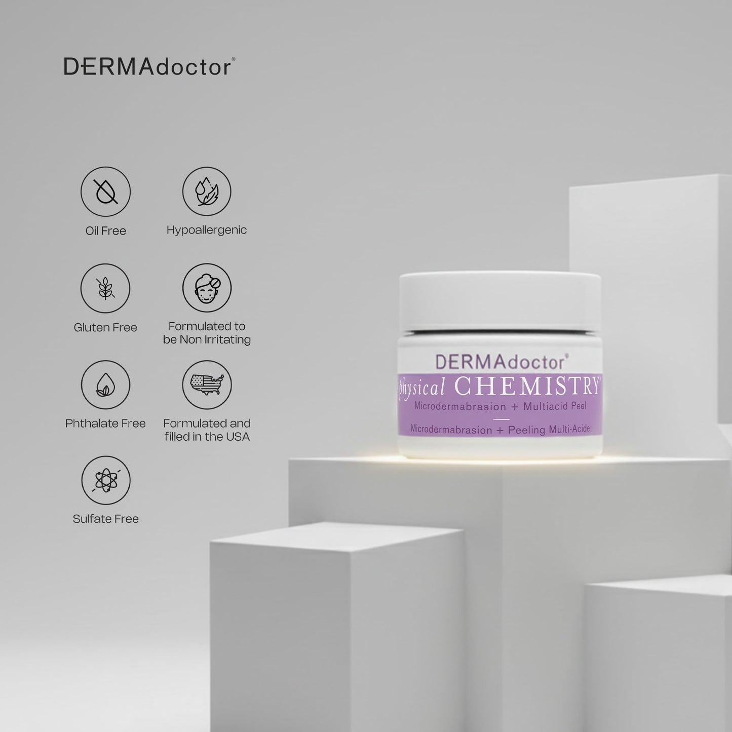 DERMAdoctor Physical Chemistry Dermatologist Formulated Microdermabrasion Facial Scrub + Multiacid Peel with AHA and BHA, Brightening, Smoothing, Pore Minimizer for face - 1.7 oz
