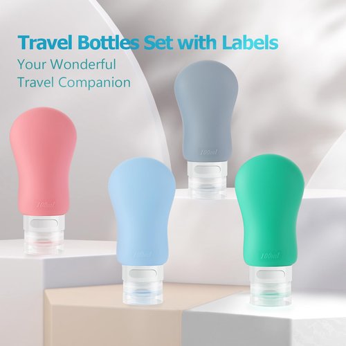 Travel Bottles for Toiletries, Tsa Approved 3oz Travel Size Containers BPA Free Leak Proof Refillable Liquid Silicone Squeezable Travel Accessories for Shampoo Conditioner Lotion (4 Pack)