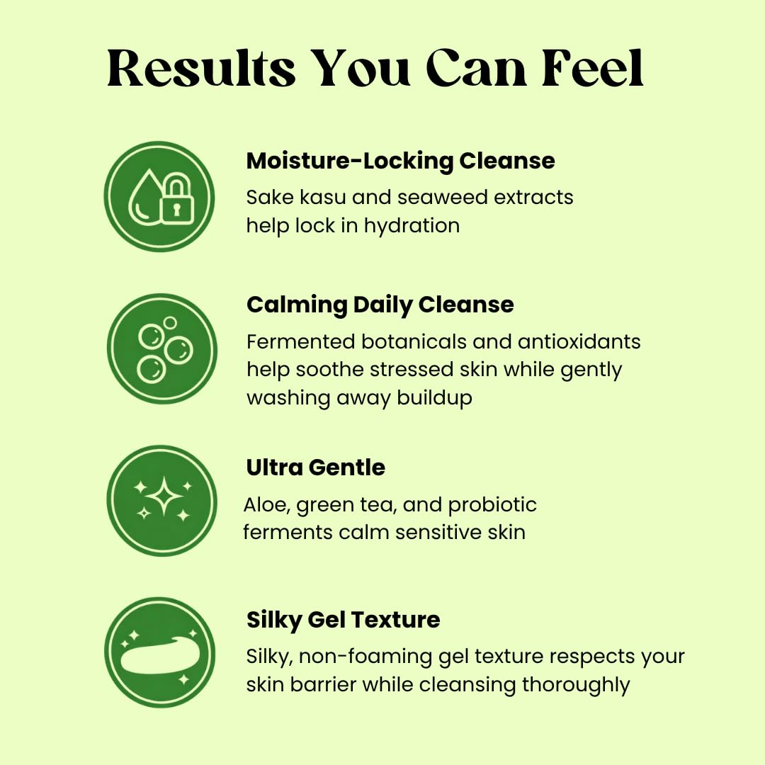 Yu-Be Hydrating Face Wash – Gentle Non Foaming Daily Calming Cleanser for Dry Sensitive Skin with Sake Kasu & Green Tea – Cleanses Deeply Without Stripping For Soft, Balanced Skin - 6.7 fl. oz.