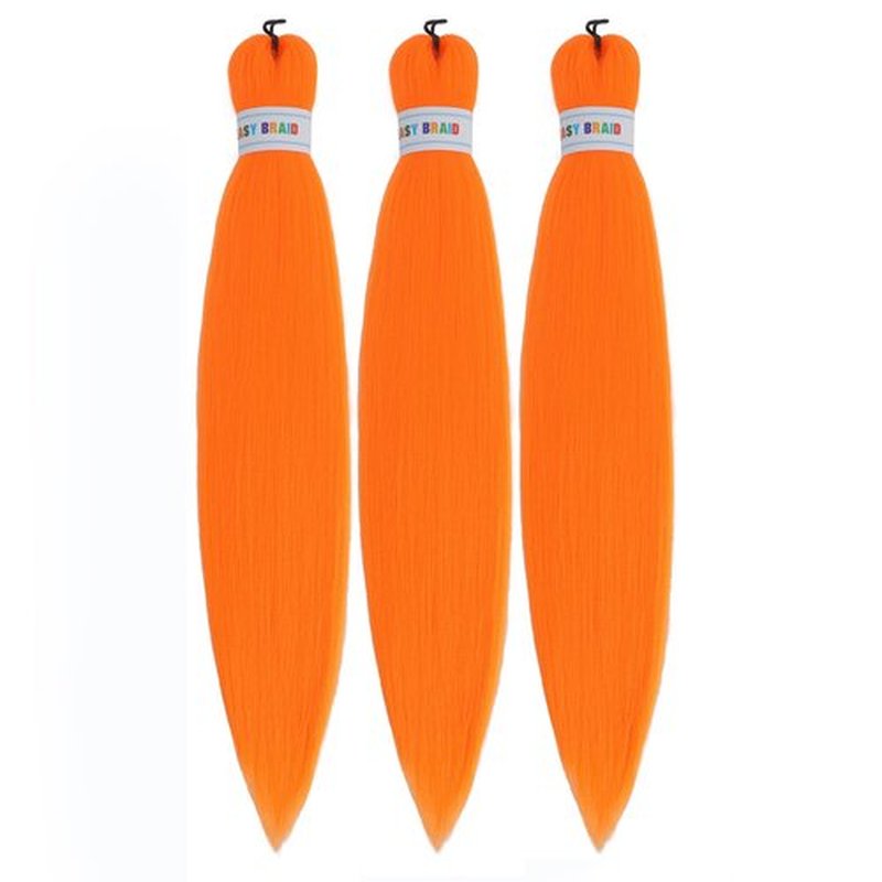 Newluyang Orange Braiding Hair Pre Stretched,Top Silky Color Blend Synthetic Fiber Easy Braid Hair Extensions,26inch 3packs Yaki Texture Crochet Hair Braids（Orange）