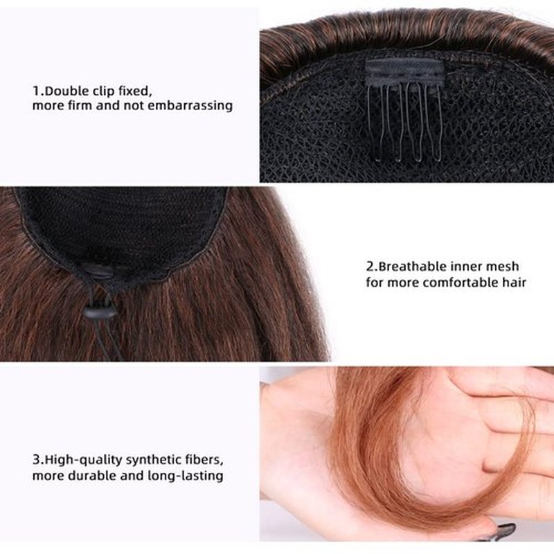 JVILO Drawstring Ponytail Extensions yaki Ponytail Curly ends Natural Wavy Synthetic Curly Clip Pony Tails 14inch Ponytail Black Women(14inches, 1B-30)