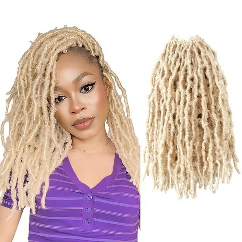 8 Packs Butterfly Locs Crochet Hair 14 Inch Light Weight Butterfly Faux Locs Crochet Hair Short Blonde Distressed Butterfly Locs, 613#