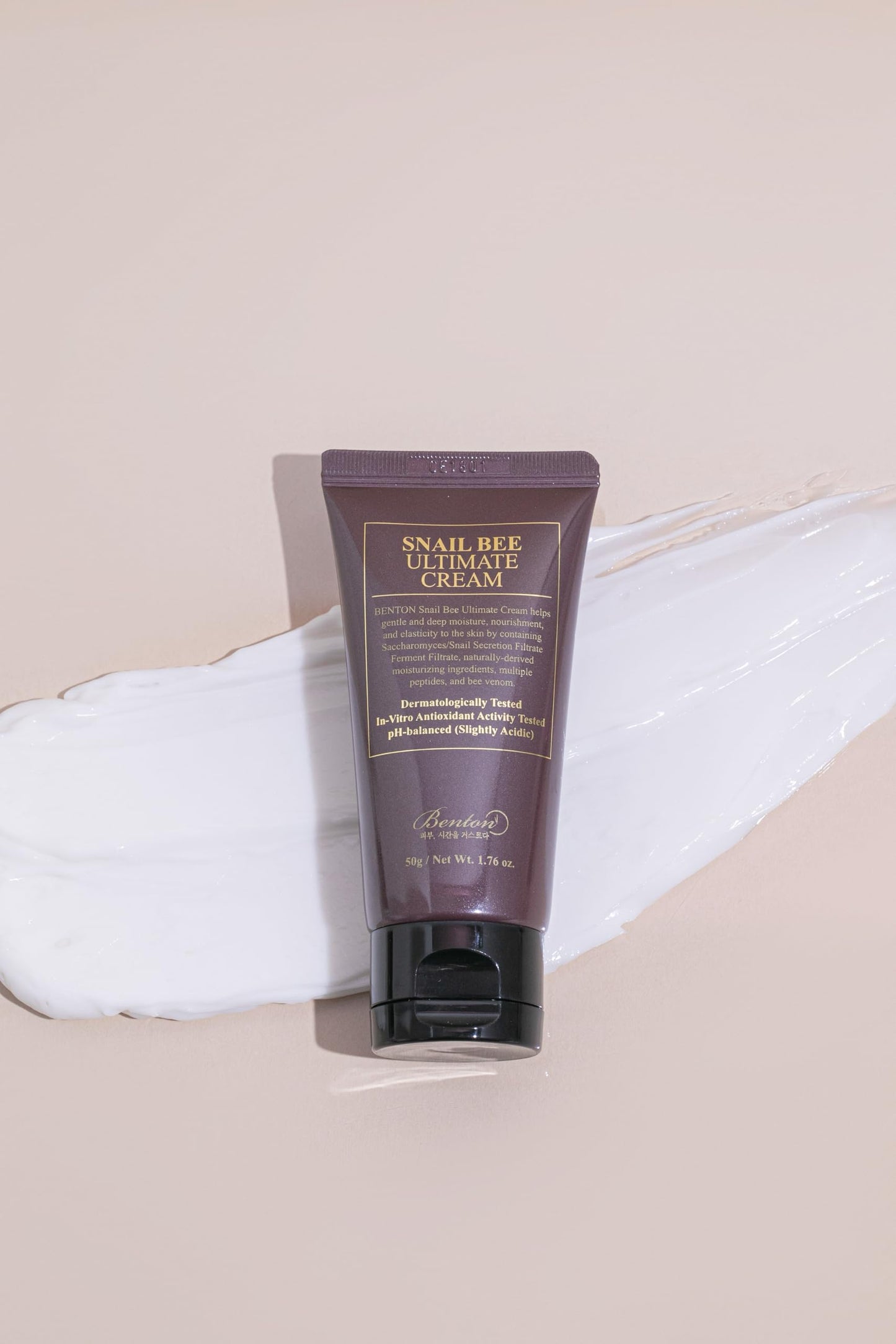 BENTON Snail Bee Ultimate Cream - Anti-Aging Face Moisturizer with Snail Secretion Filtrate & Bee Venom - pH Balanced Firming Face Cream to Smoothen Wrinkles & Lines, Barrier Cream, 1.69oz.