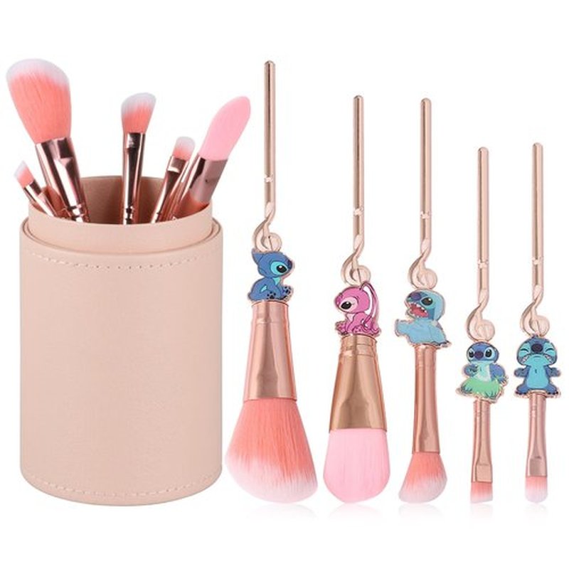 5 Pcs Stich Makeup Brushes with Brushes Holder, Interstellar Baby Makeup Brushes, Stich Stuff for Girls and Women(Pink)