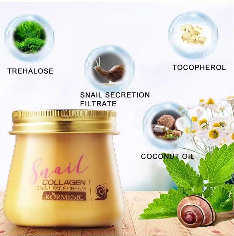 Snail Collagen Face Cream - Hydrating Anti-Wrinkle Moisturizer for Women | 2-Pack, Korean Formula, Improves Skin Firmness