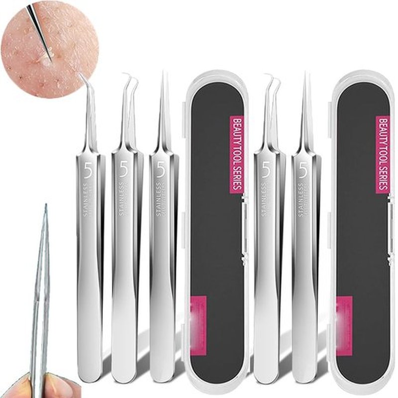 Usiveinborn Blackhead Remover,Usiveinborn Tweezers,Professional Facial Blackhead Remover Tweezers,Usiveinborn Professional Stainless Steel Facial Blackhead Remover Tweezers (3-Piece Set, 2set)