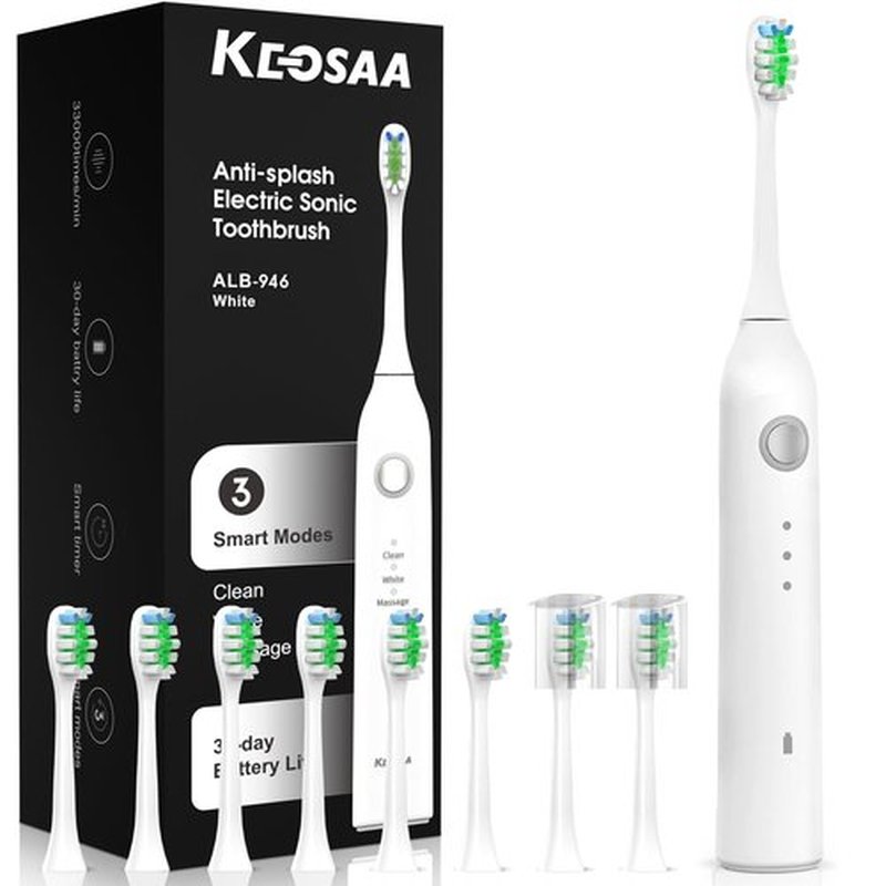 keosaa Electric Tooth Brush with 8 Brush Heads, Sonic Toothbrush Soft with Pressure Sensor, 33000VPM, 3 Modes, 2-Min Smart Timer, One Charge for 30 Days, IPX7 Waterproof, 3D Rounded Soft Bristles