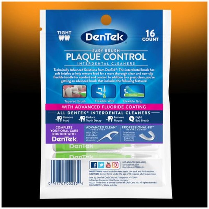 DenTek Easy Brush Fresh Mint Extra Tight Interdental Cleaners 16 Count (Pack of 12)