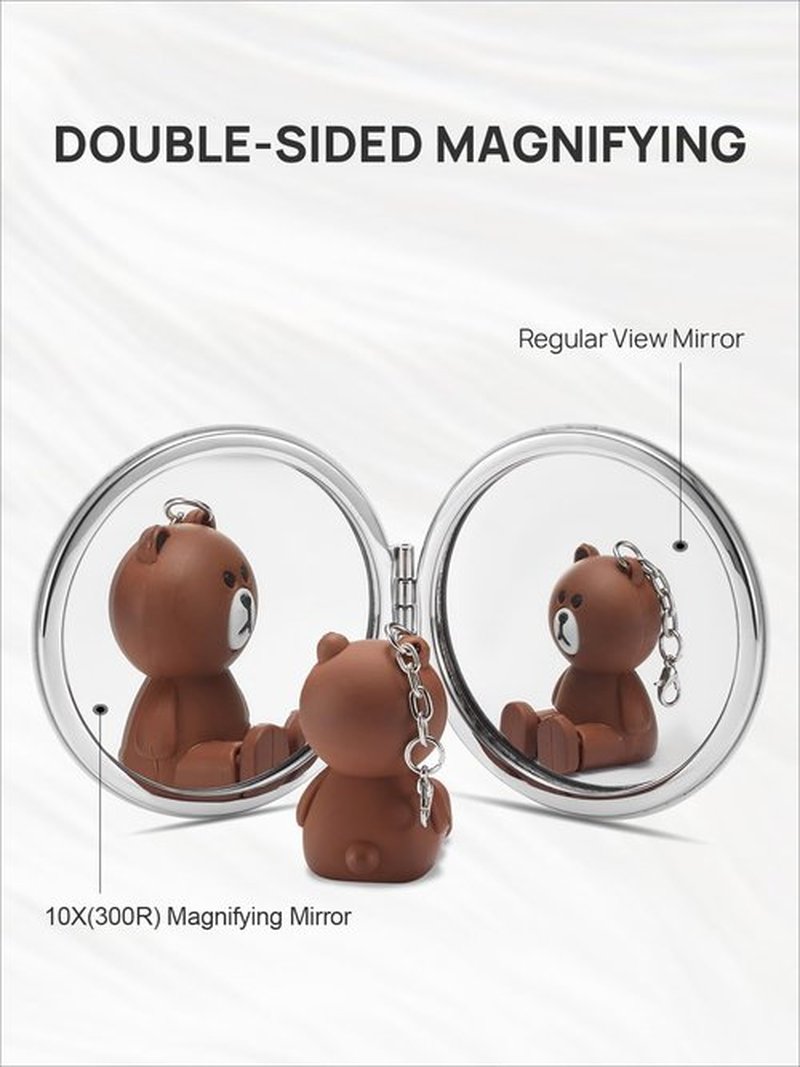 OMIRO 1X/10X(300R) Compact Magnifying Mirror, Unique Painting Pocket Mirror with Classical PU Leather (Round，Pink Flamingos)