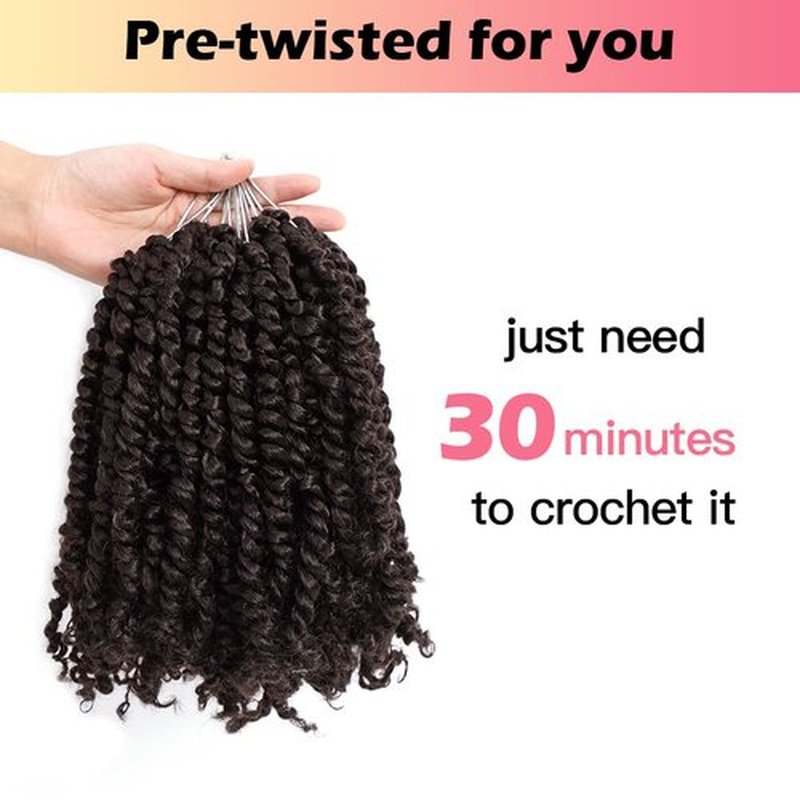 Niseyo 10 Inch Passion Twist Hair Pre-twisted 8 Packs Pre-looped Crochet Passion Twist Crochet Hair Short Braids (4#/Brown)