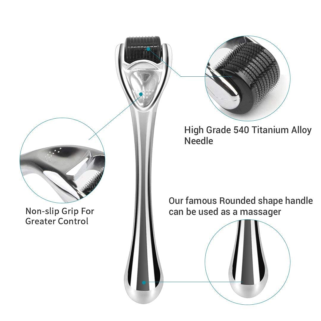 Derma Roller for Beard – Diougens Lee 540 Titanium Microneedling Roller, Black Head, Home Grooming Tool with Storage Case