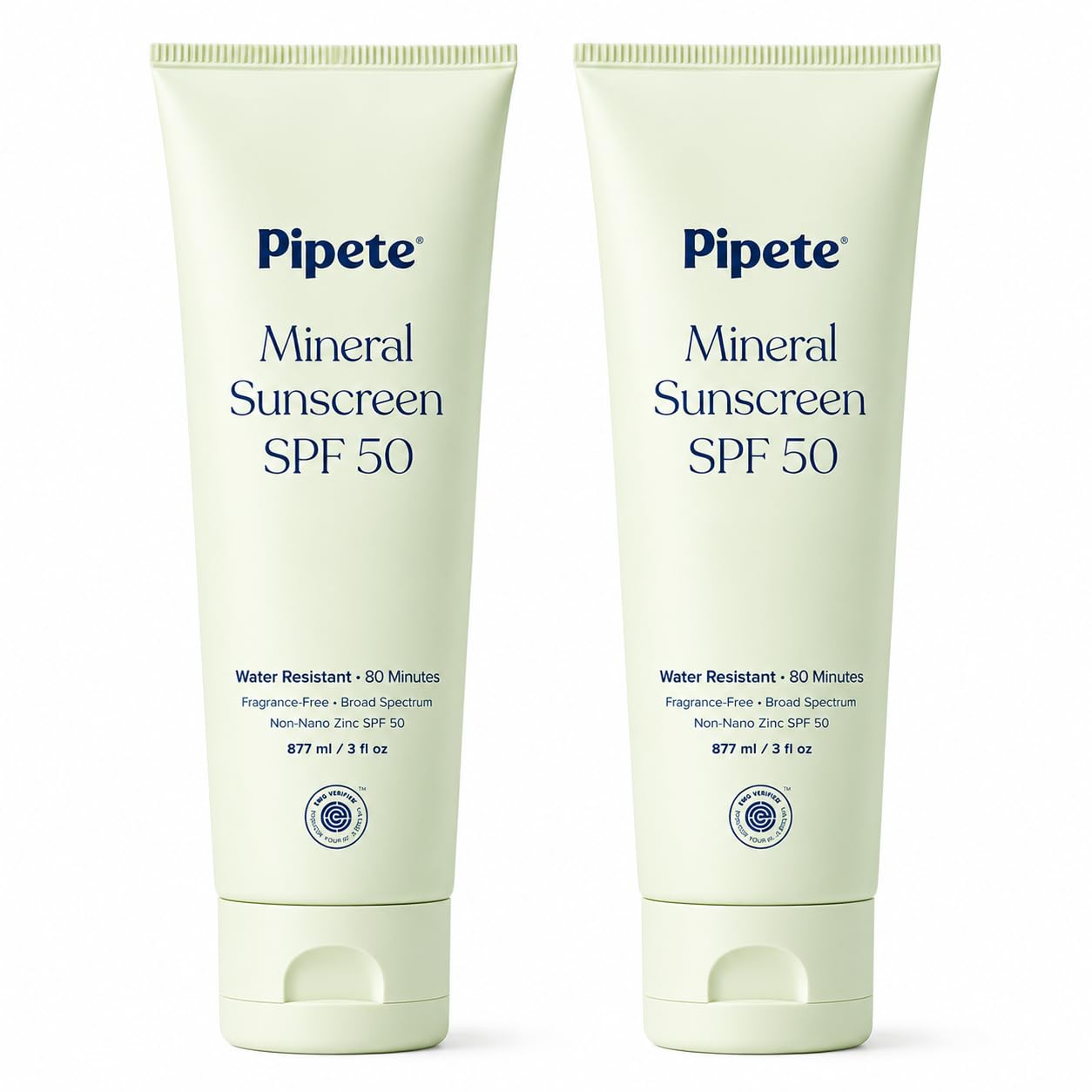 Pipete Mineral Sunscreen Lotion SPF 50, Broad Spectrum UVA/UVB Protection, Hypoallergenic, Fragrance-Free, Non-Nano Zinc Oxide, Water Resistant (80 Minutes), Vegan, 3 fl oz (Pack of 2)