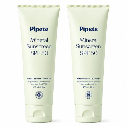 Pipete Mineral Sunscreen Lotion SPF 50, Broad Spectrum UVA/UVB Protection, Hypoallergenic, Fragrance-Free, Non-Nano Zinc Oxide, Water Resistant (80 Minutes), Vegan, 3 fl oz (Pack of 2)