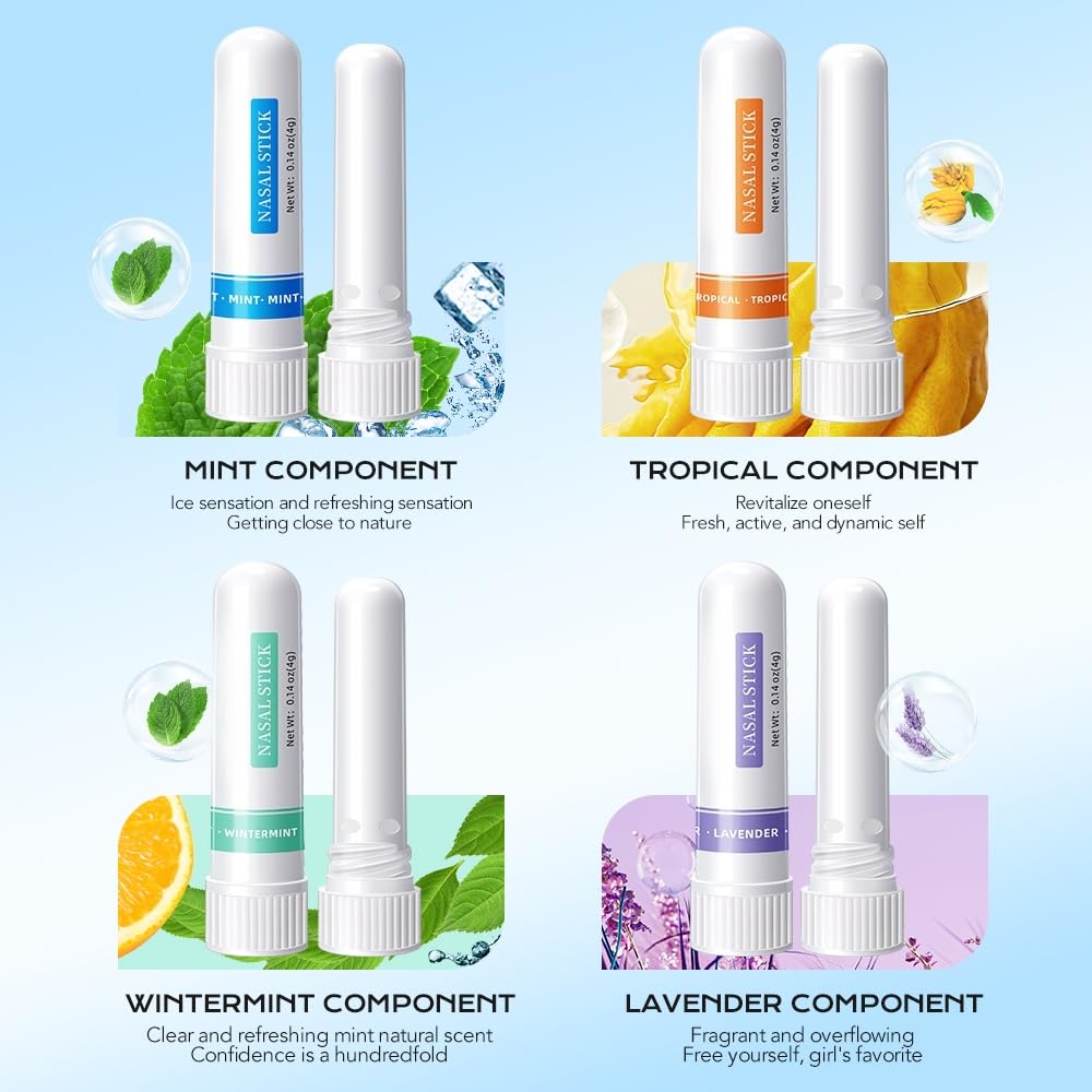 4 Pack Relieving Nasal Congestion Nasal Stick Inhaler Set, Memory Booster Herbal Diffuser, Portable Anti-Aging Nasal Stick Ideal for Women Men Congestion Enjoy Inhalation Fresh Air
