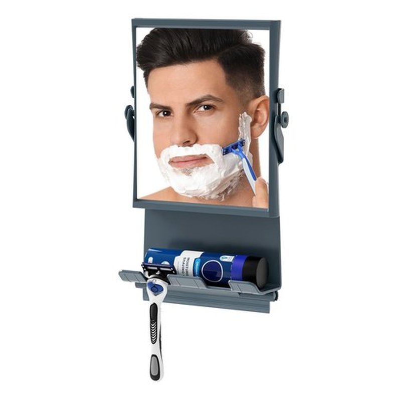APLOP Fogless Dual-Sided Shower Mirror, 1X/3X Magnification, Anti-Fog with Squeegee, Rust-Proof, Grey Blue