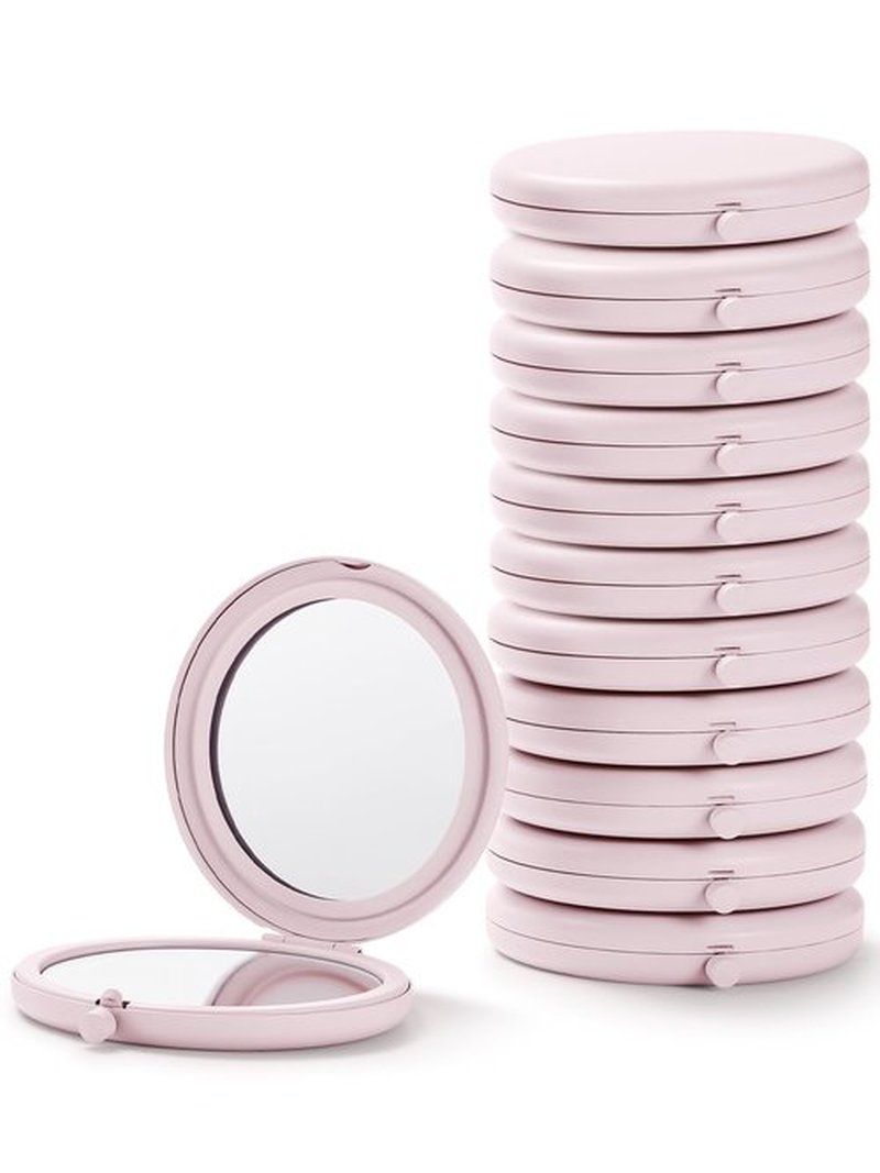 Getinbulk Compact Mirror Bulk, Pack of 12 Double-Sided 1X/2X Magnifying Metal Makeup Mirrors(Round, Pink Marshmallow)