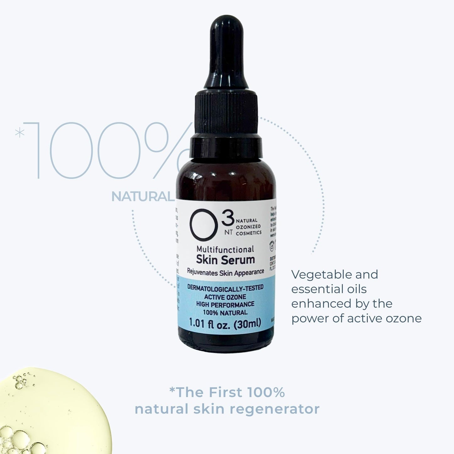 O3NT Skin Oil - Multifunctional Skin Care - Revitalization, Nourishment and Hydration - Active Ozone Therapy - High-Performance Natural Treatment - All Skin Types - 1.01 Fl Oz