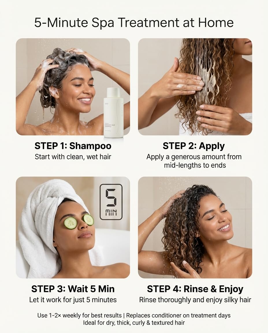 SEACRET Minerals Mud Hair Mask - Deep Conditioning Treatment for Dry Thick Curly Hair, Silicone Free with Dead Sea Mud, Argan Oil & Shea Butter - Softens, Hydrates, Detangles, 8.5 Fl Oz / 250 ml