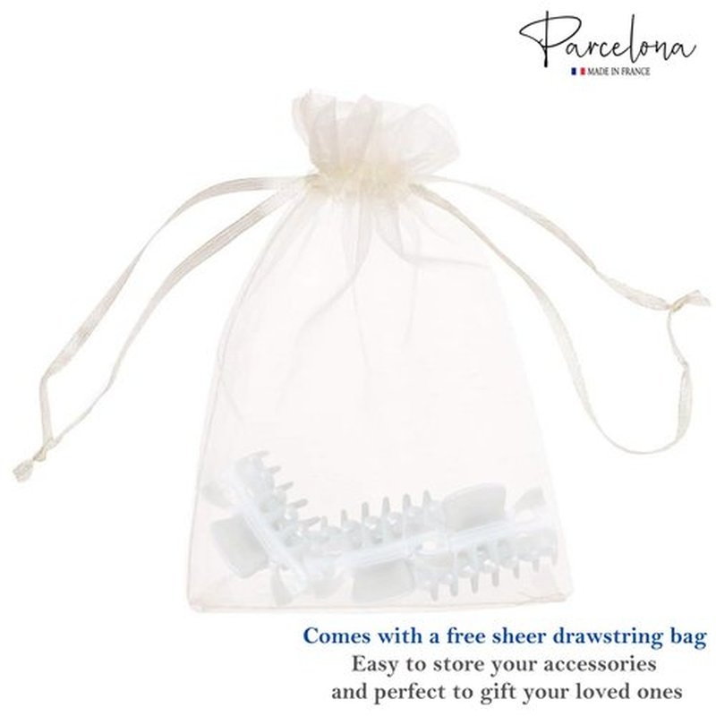 Parcelona French Classic Very Small 1 1/2" Claw Clips with Tight Spring Set of 3 Girls Hair Jaw Claw Clips Durable Styling Women Hair Accessories, Made in France (Solid White)