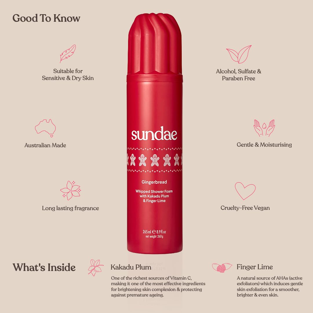 sundae Limited Edition Gingerbread Whipped Body Wash Shower Foam with Kakadu Plum & Finger Lime 8.9 fl oz, 265ml