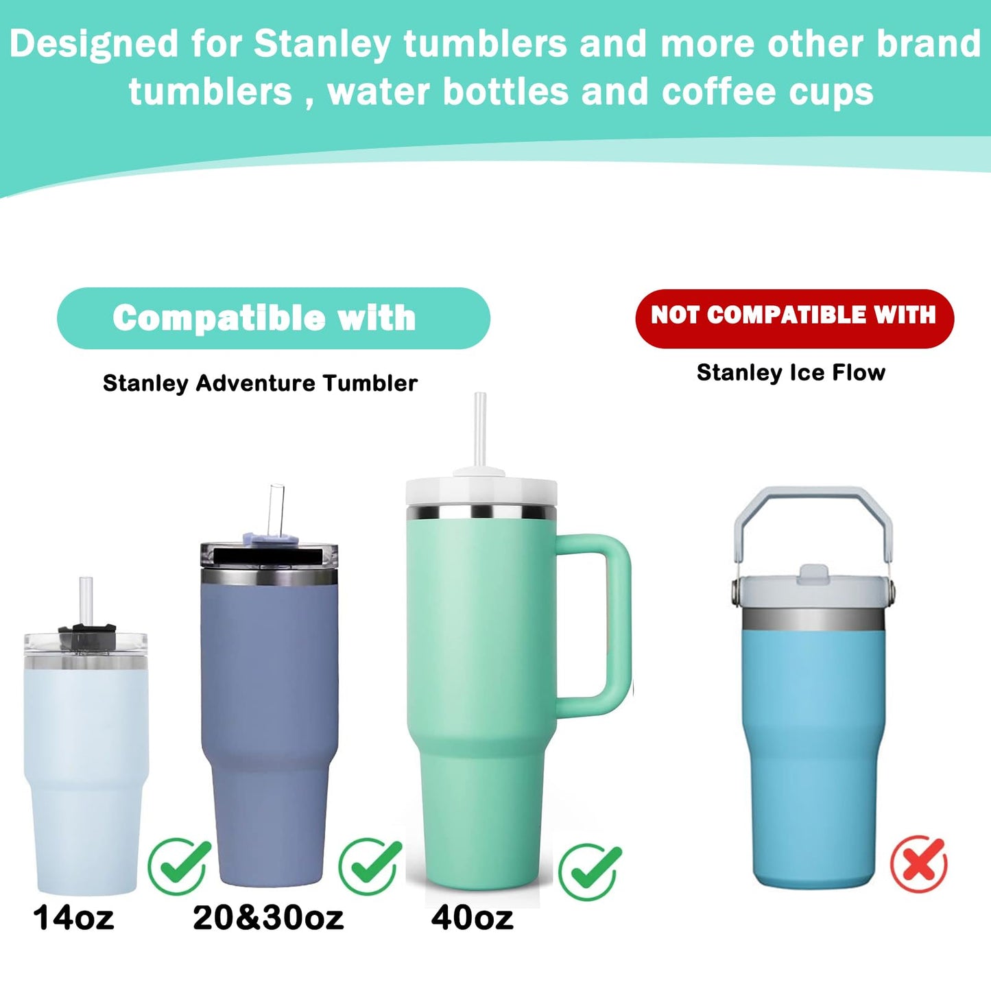 WK ieason Replacement Straws for Stanley Owala 40 oz 30 oz Cup Tumbler, 6pcs 12 Inch Long Plastic Reusable Straw with Cleaning Brush for Stanley Owala Tumbler Accessorie. Cuttable Plastic Straws