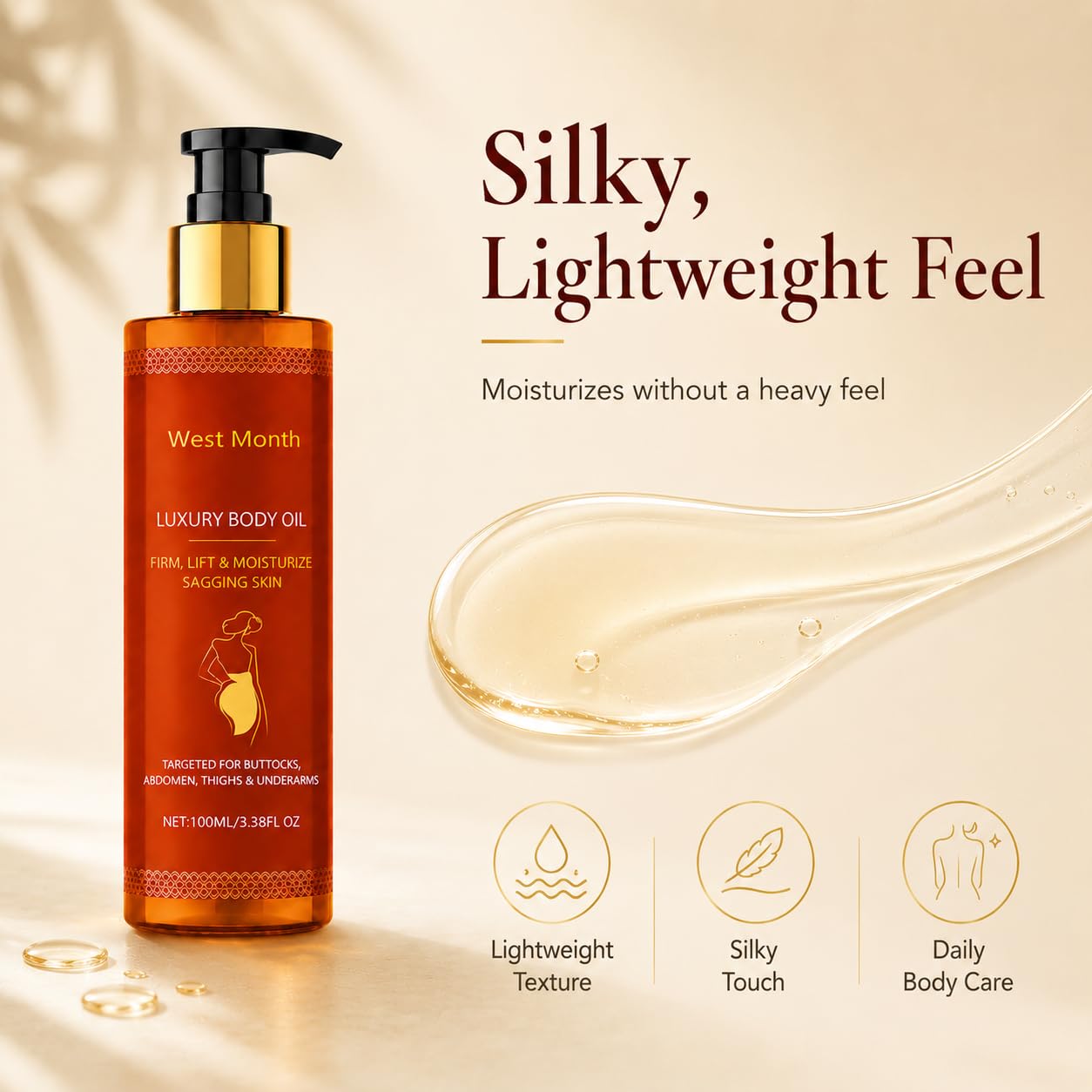 Body Firming Oil for Women, 2 Pack After Shower Oil for Dry Skin, Lightweight Non-Greasy Moisturizer for Arms Legs Belly
