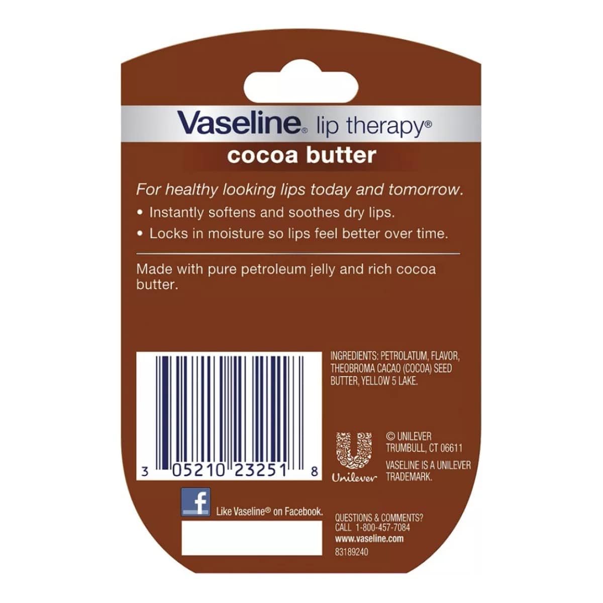Vaseline Lip Therapy Cocoa Butter, .25 oz (Pack of 3)