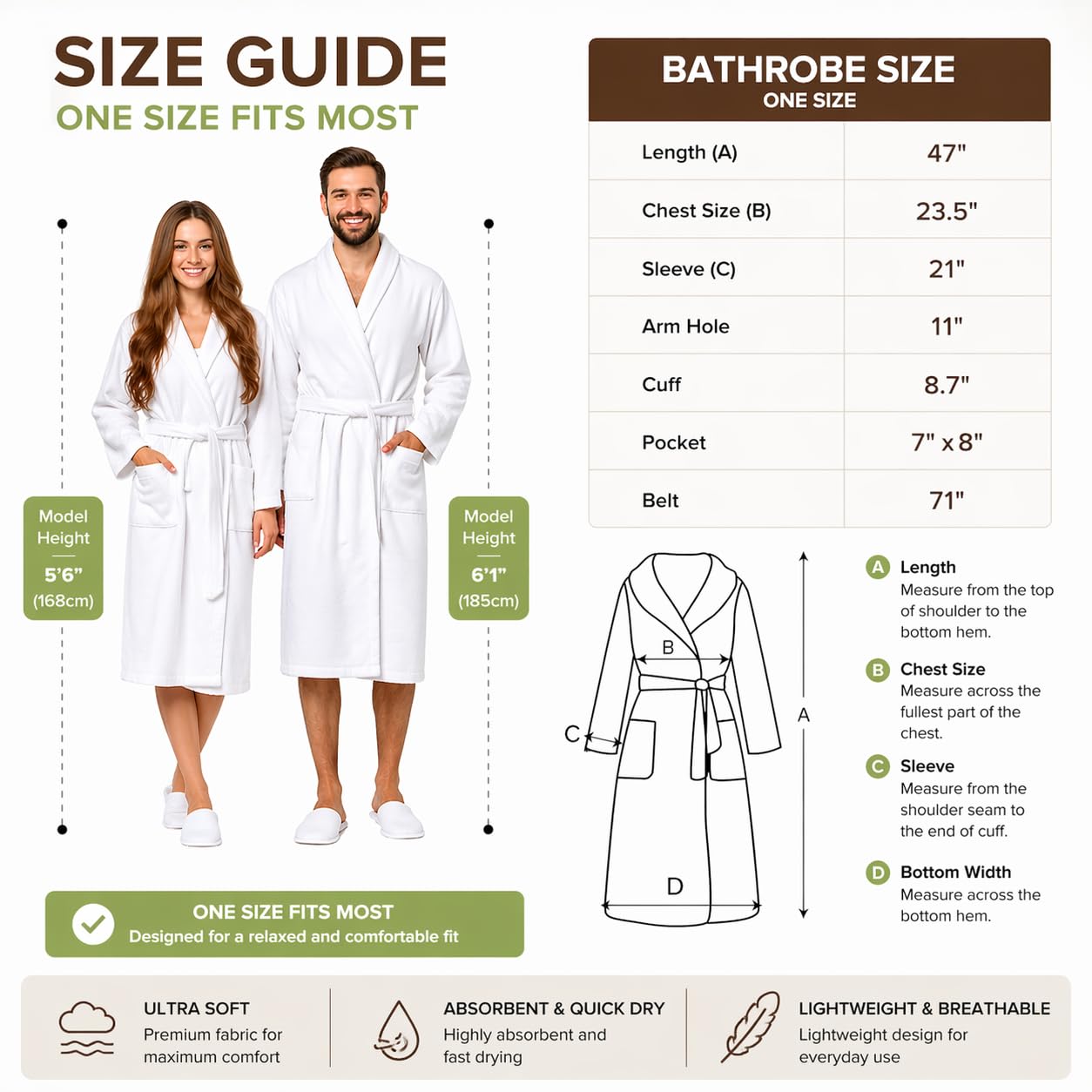 BIOLINEN 2 Pack Robes for Women Men 100% Cotton Terry Cloth Bathrobe with Slippers, Plush Spa Robe, Shawl Collar Bath Robe, Unisex One Size, White
