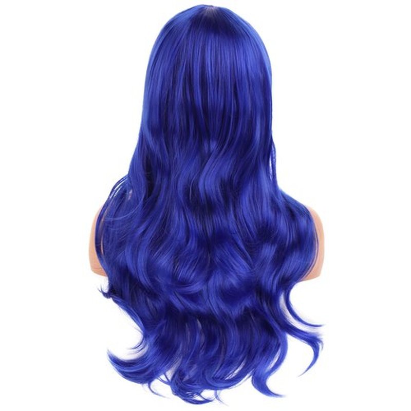 BERON Blue Wigs Long Curly Wavy Women Wigs with Bangs Dark Color Wave Heat Resistant Synthetic Wigs for Cosplay Daily Wigs Wig Cap Included