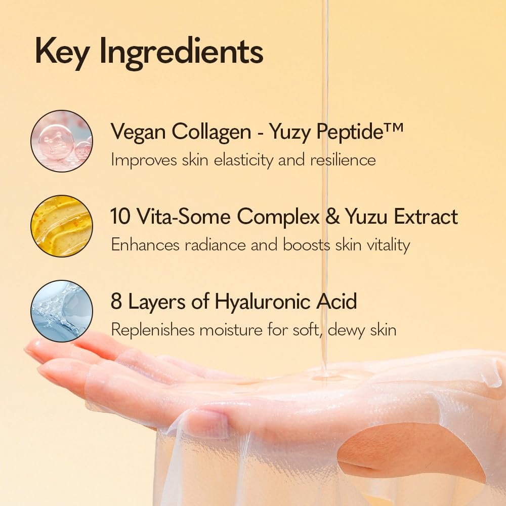 YUZY Deep Glow Skin Positive Mask, Bio-Cellulose Sheet Mask for Glass Skin, Hydrating Face Mask & Microbiome Care with Peptides & Hyaluronic Acid, Korean Skincare | 33g x 5 Sheets