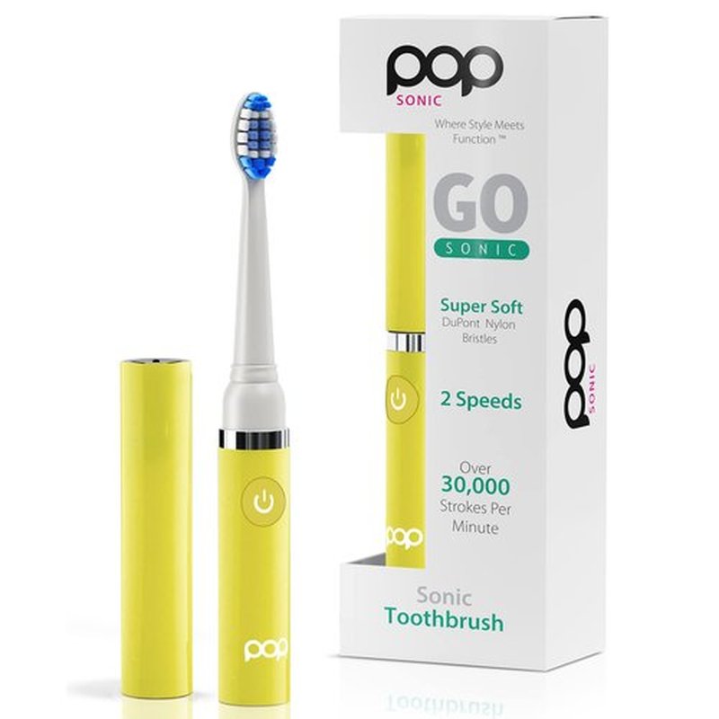 Pop Sonic Electric Toothbrush (Yellow) - Travel Toothbrushes w/AAA Battery | Kids Electric Toothbrushes with 2 Speed & 15,000-30,000 Strokes/Minute, Dupont Nylon Bristles