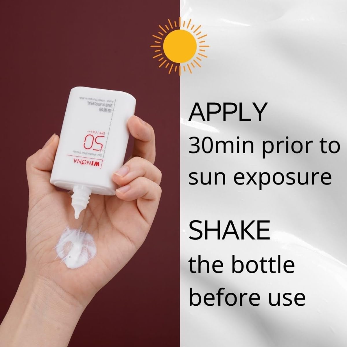 WINONA Sunblock Milk SPF 50+++, Alcohol-Free Face Sunscreen for Sensitive Skin, Lightweight & Non-Greasy, Waterproof Sun Protection, 1.76oz