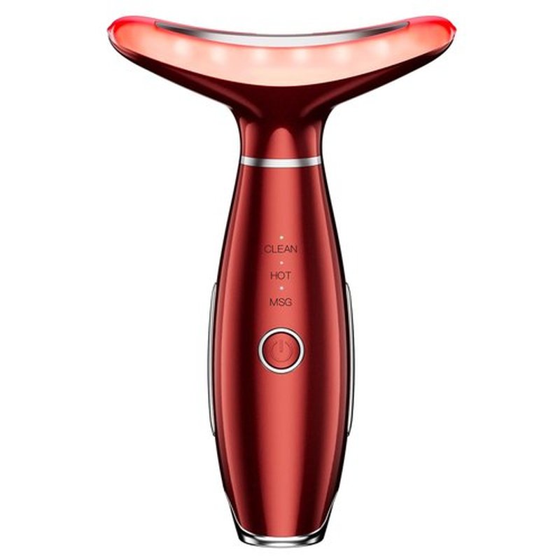 Neck Face Massager, 3 Colour Modes and Vibration Facial Massager, Face Sculpting Tool for Skin Care (Red)