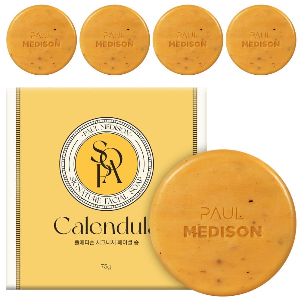 SUDIVA PAUL MEDISON, Calendula Facial Soap Bar 2.64 oz, Pack of 5 Mild Exfoliating & Soothing Daily Cleanser, Soft Fine Foam for Face & Body
