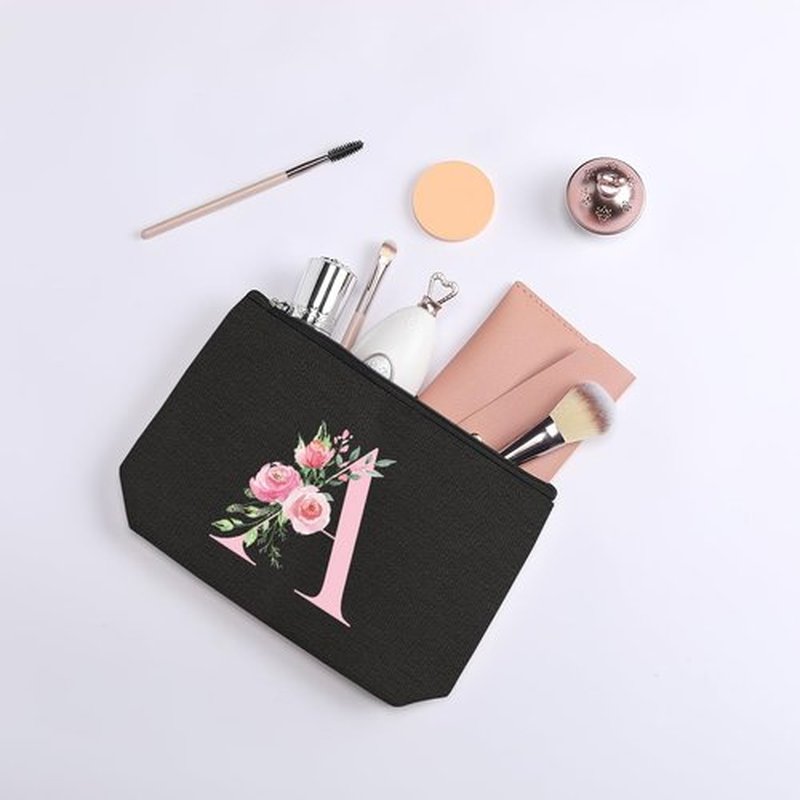 kdxpbpz A-Z Personalized Cosmetic Bag Monogrammed Makeup Bags Bridesmaid Gifts Custom Toiletry Pouch Gifts for Women Mom Best Friend Sister Bride Bridesmaid (A)