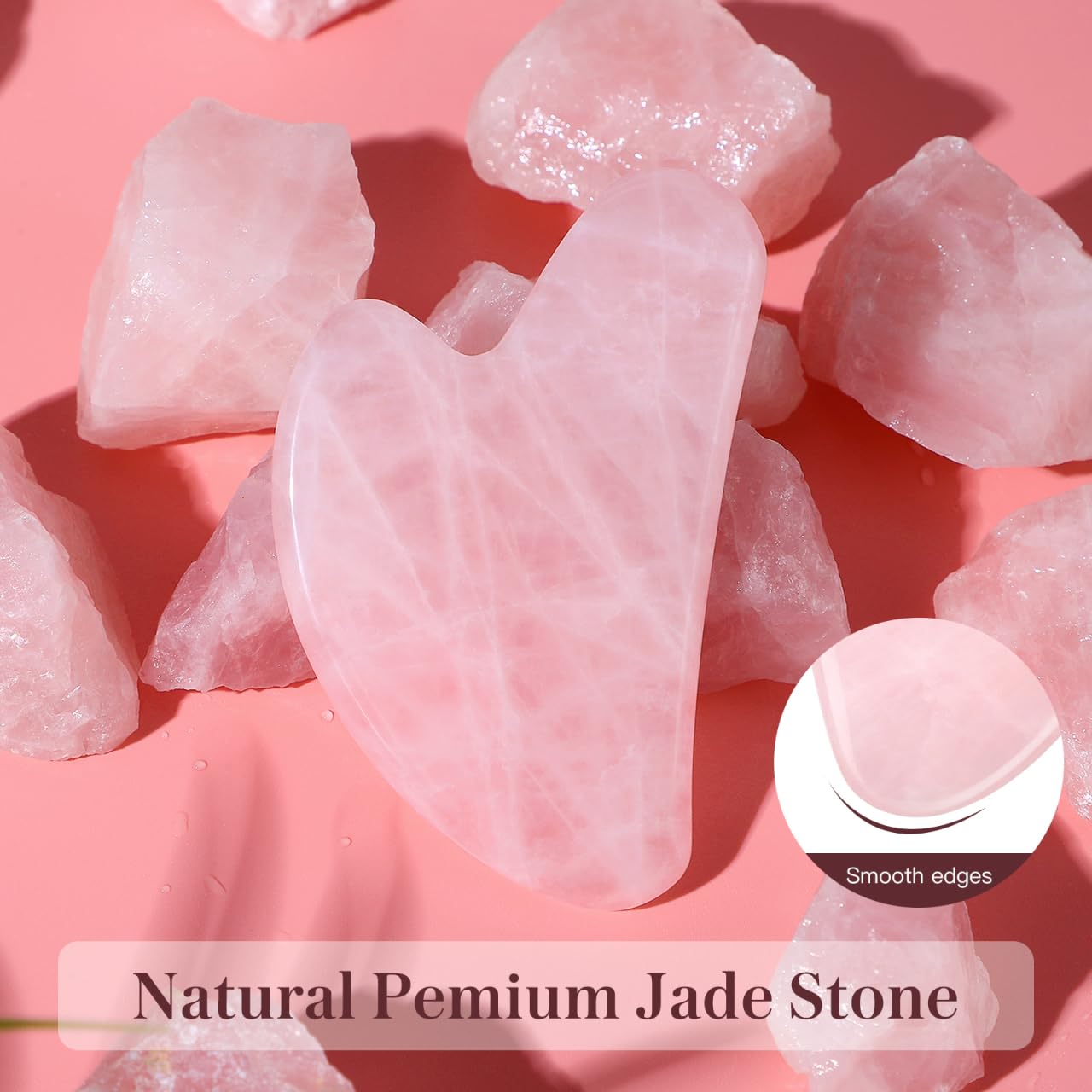 Gadpiparty Natural Jade Gua Sha Facial Massager Tool 3.14X1.96In Pink Scraping Plate for Face Eye Relaxation Skin Hydration Circulation Massage
