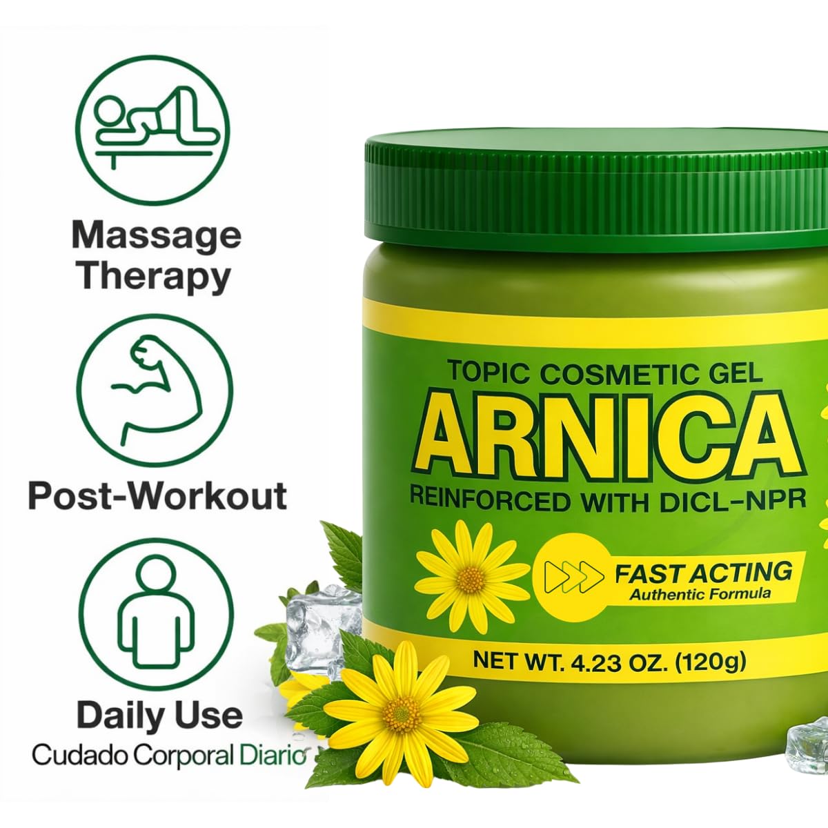 Arnica Flores Gel Pomada 4.23 oz, Natural Arnica Topical Gel for Muscles & Joints, Fast-Absorbing Botanical Massage Gel for Post-Workout & Daily Use, Vegan, Non-GMO