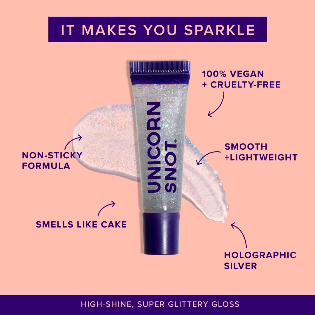 UNICORN SNOT Plant-Based Glitter Lip Gloss Gift Set | Sparkly and Shimmer Glitter Lips for Festivals, Raves, Anime Cosplay, Halloween Costume Makeup | Vegan & Cruelty Free 0.37 fl oz (3-Pack)