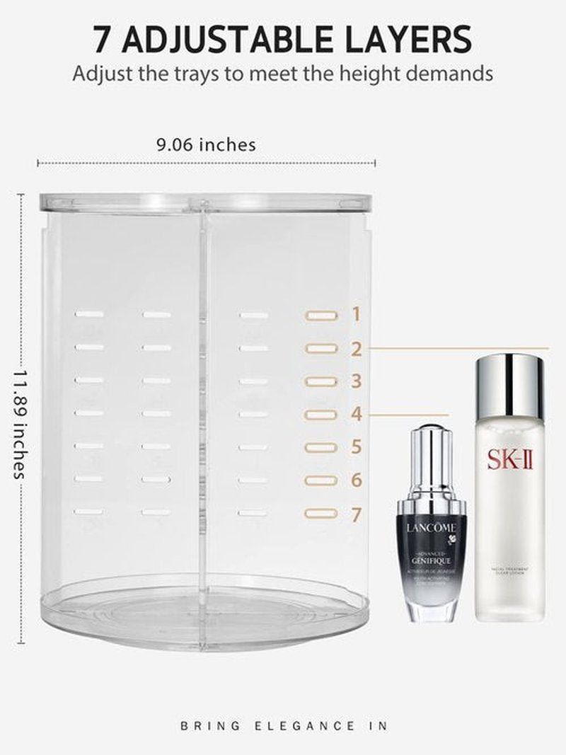 Syntus 360 Rotating Makeup Organizer, Adjustable Bathroom Makeup Spinning Storage Holder, Large Capacity Carousel Cosmetics Display Cases for Vanity, Skincare, Countertop Organization, Clear